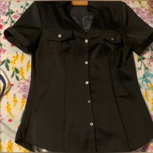 White House Black Market Fitted Black Short Sleeve Button Down